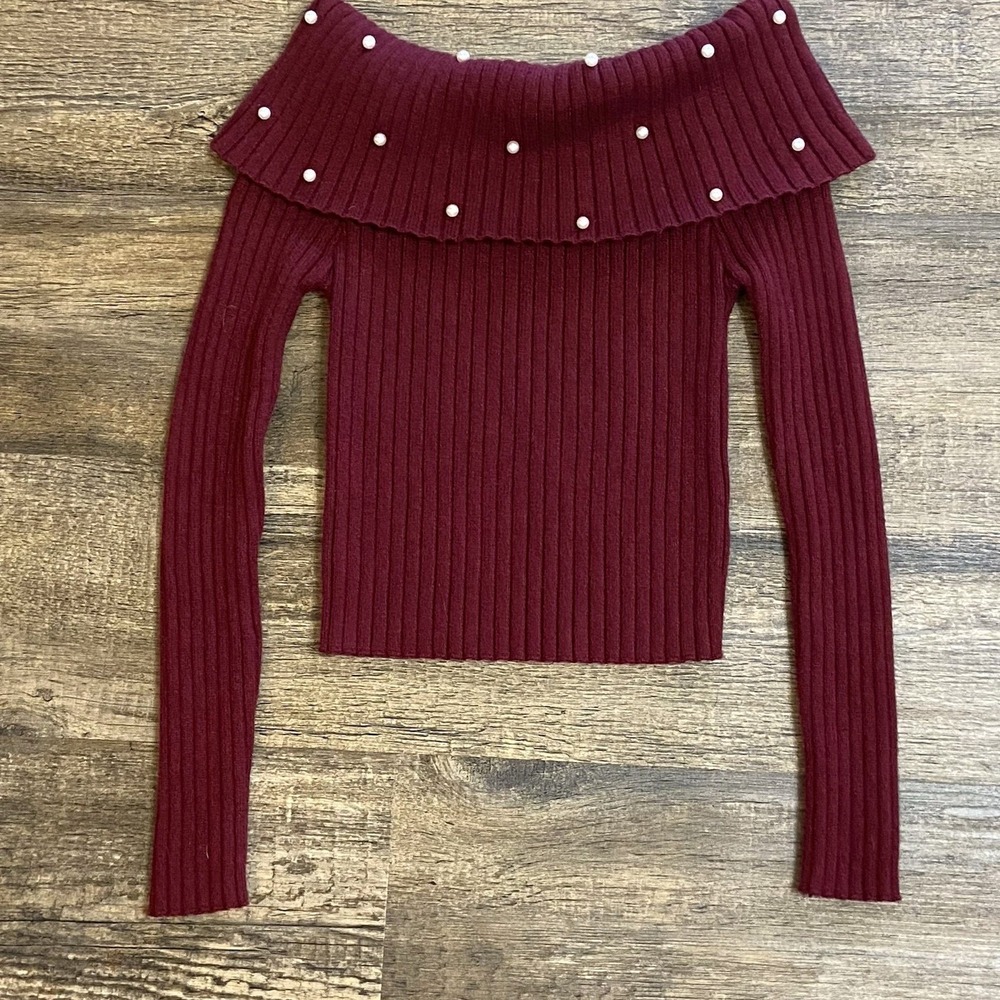 Sweet Rain Maroon‎ Beaded Sweater Women Small